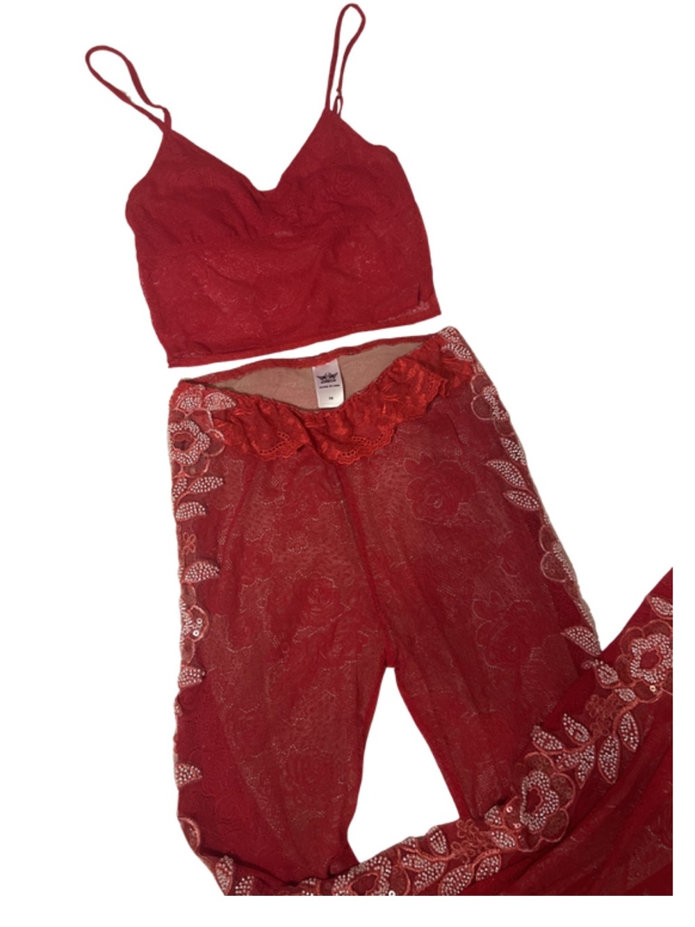 Boys Lie Red Lace Bralette and Sheer Floral Pants Set